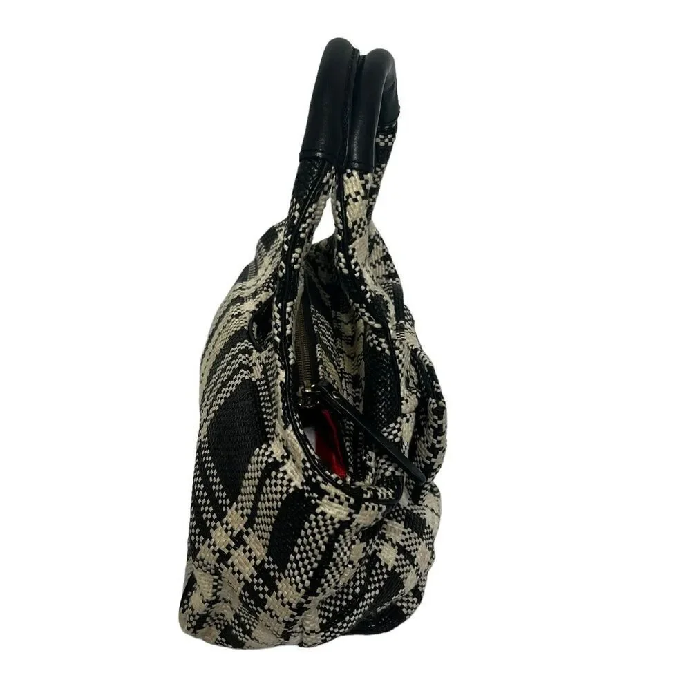 Kate Spade Small Black Cream Plaid Check Bow Plaid Purse Bag Double Handles